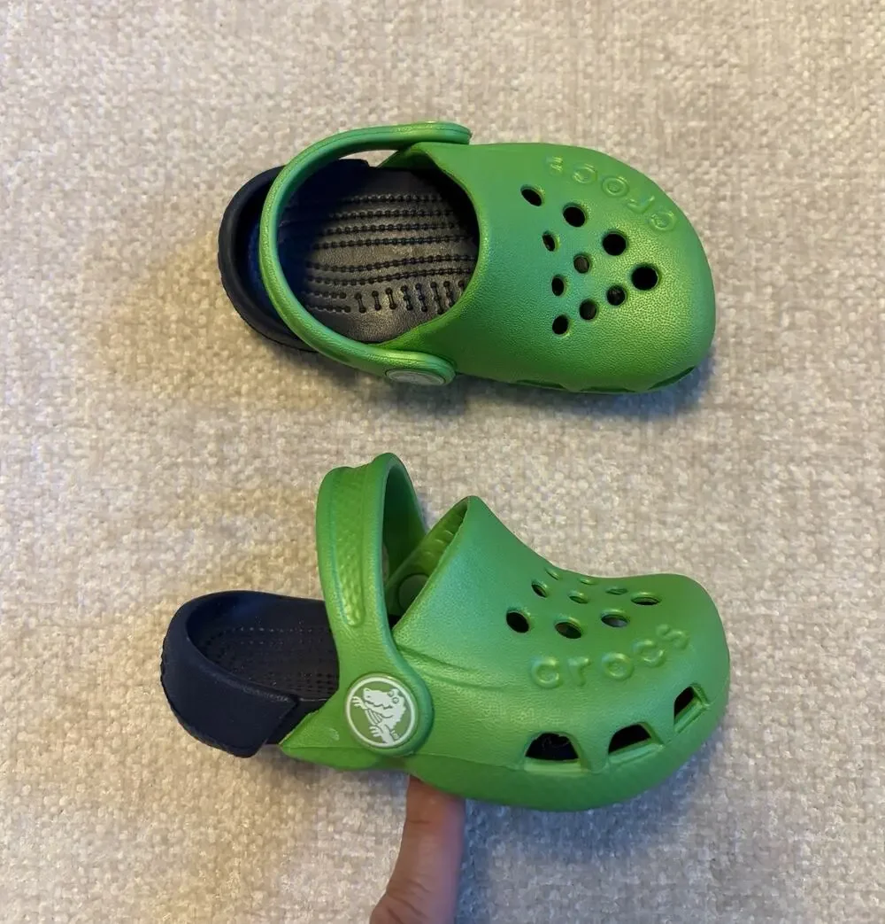 Crocs Electro Classic Clog Unisex Toddler Size C4 Green Navy Slip On Shoe